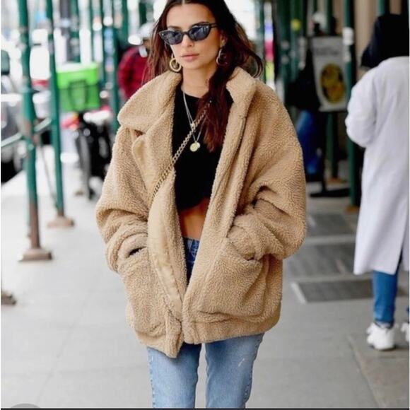 I. AM. GIA Pixie Sherpa Fleece Jacket Oversized Teddy Coat Camel Size Small - Picture 1 of 9